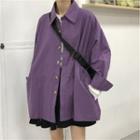 Long-sleeve Plain Button Shirt