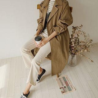 Epaulet Drawstring Long Trench Coat