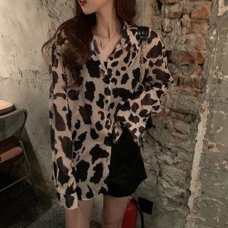 Long-sleeve Zebra Print Shirt Leopard - One Size