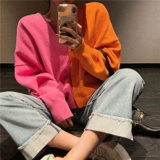 Colorblock Loose-fit Knit Cardigan As Shown In Figure - One Size