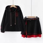 Animal Paw Patterned Hoodie/ Tie-front Mini A-line Skirt/ Set