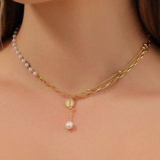 Faux Pearl Choker Necklace 01 - Gold - One Size