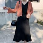 Sleeveless A-line Midi Dress / Cropped Cardigan / Set