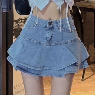 Denim Mini A-line Layered Skirt