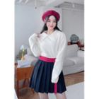 Pointy-collar Faux-pearl Trim Sweater
