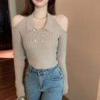 Collared Cold Shoulder Knit Top