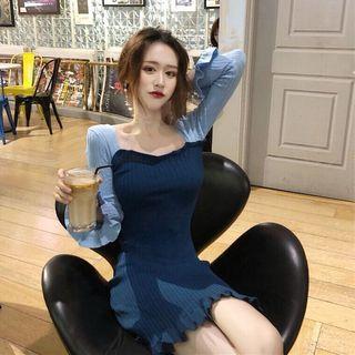 Ruffle Trim Contrast Knit Dress