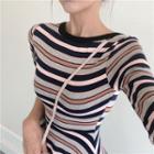 Striped High-waist A-line Dress