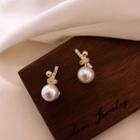 Rhinestone Knot Faux Pearl Drop Earring 1 Pair - As Shown In Figure - One Size