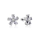 925 Sterling Silver Simple Flower Stud Earrings With Austrian Element Crystal Silver - One Size