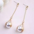 Faux Pearl Dangle Earring A193 - 1 Pair - Gold - One Size