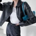 Raglan-sleeve Faux-leather Jacket
