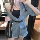 Short-sleeve Denim Cargo Playsuit