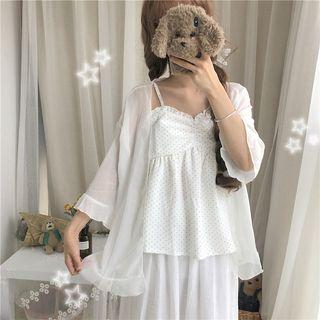 Dotted Camisole Top / 3/4-sleeve Light Jacket