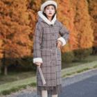 Faux Fur Lined Plaid Hooded Coat