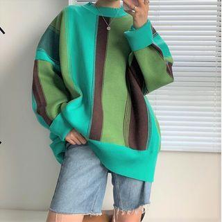 Color Block Long-sleeve Knit Sweater Color Block - One Size