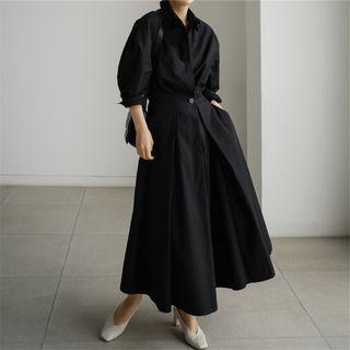 Long-sleeve Henley Maxi A-line Dress