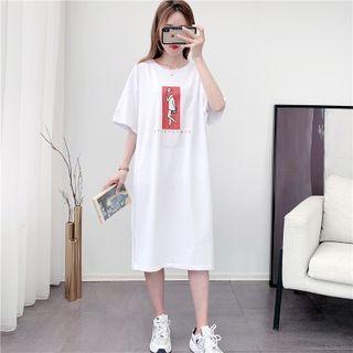 Short-sleeve Cartoon Print Midi T-shirt Dress