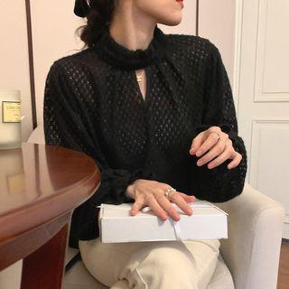Mock-neck Cutout Lace Blouse