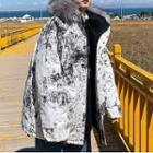 Long-sleeve Faux Fur Trim Tie-dye Jacket