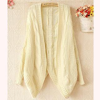 Batwing-sleeve Slit-back Knit Cardigan