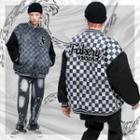 Gingham Letter Embroidered Bomber Jacket