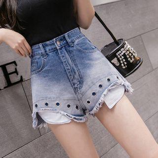 Washed Grommet Denim Hot Pants