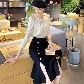 Double Breasted Knit Fitted Skirt