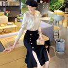Double Breasted Knit Fitted Skirt