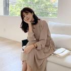V-neck Tie-waist Long Shirred Dress