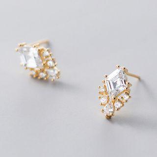 Rhinestone Ear Stud 1 Pair - S925 Silver - One Size