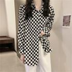Chessboard Pattern Long-sleeve Shirt Black & White - One Size