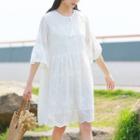Lace Embroidered 3/4 Sleeve Dress