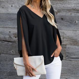 V-neck Cape-sleeve Blouse
