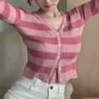 Striped Cropped Cardigan Pink - One Size