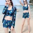 Set: Floral Swim Top + Bottom + Light Jacket