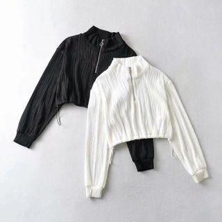 Half-zip Shirred Sweatshirt