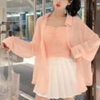 Smocked Camisole / Pleated Skirt / Chiffon Cardigan