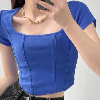 Square-neck Short-sleeve Crop T-shirt