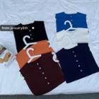 Plain Button Cropped Knit Vest