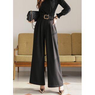 Pintuck-front Wide-leg Dress Pants With Belt