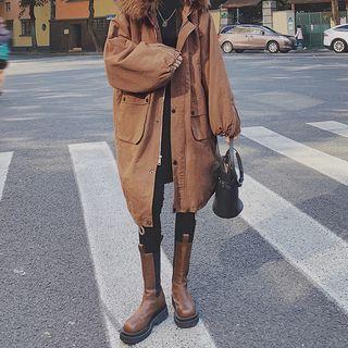 Fluffy Trim Hooded Parka Coat