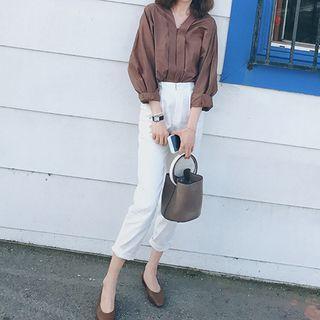Set: V-neck Blouse + Straight-fit Dress Pants