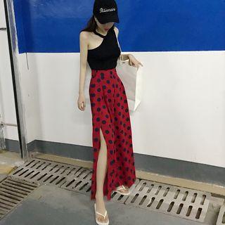 One Shoulder Tank Top / Dotted Wide-leg Pants