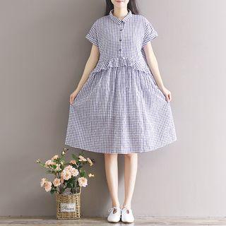 Short-sleeve Frilled Gingham Dress