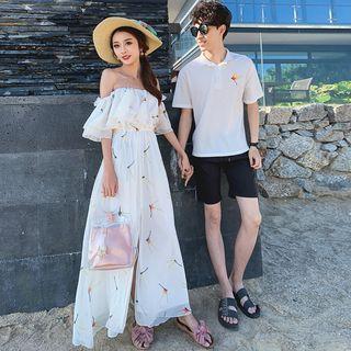 Couple Matching Elbow-sleeve Polo Shirt / Maxi Dress / Shorts