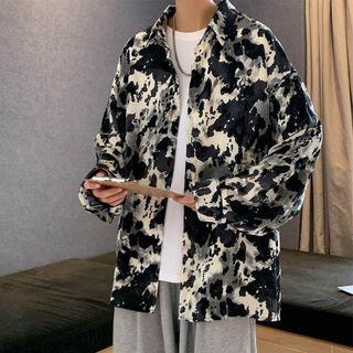 Long Sleeve Camouflage Print Oversized Shirt