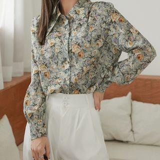 Floral Single-breasted Long-sleeve Blouse