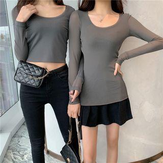 Long-sleeve Plain Top / Cropped Top