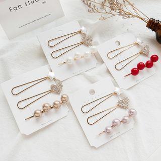Set: Faux Pearl / Rhinestone Heart Hair Clip (assorted Designs)